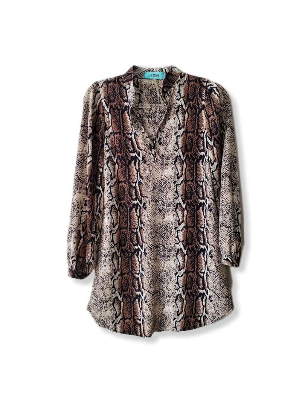 Women Karlie Snake Print Blouse Top S Sheer Neutral Career Modern Office USA NEW